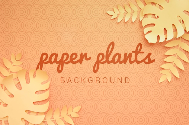 Plantas de papel monocromo fondo naranja