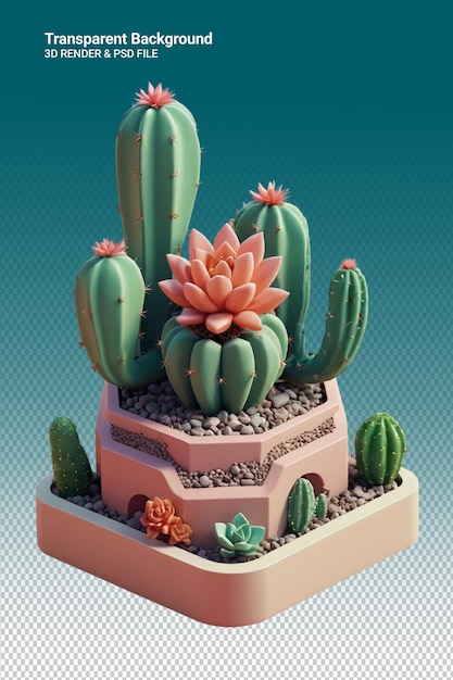 PSD une plante de cactus avec des fleurs sur elle est faite par une plante