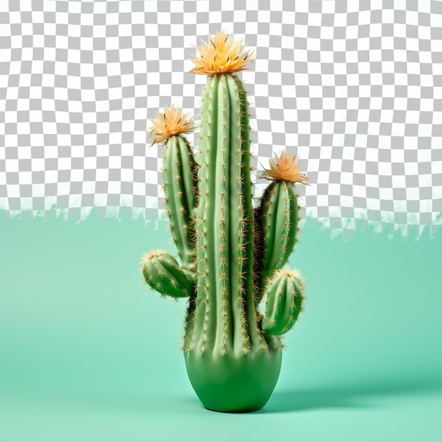 PSD une plante de cactus vert dans un vase avec un fond bleu avec un motif en arrière-plan