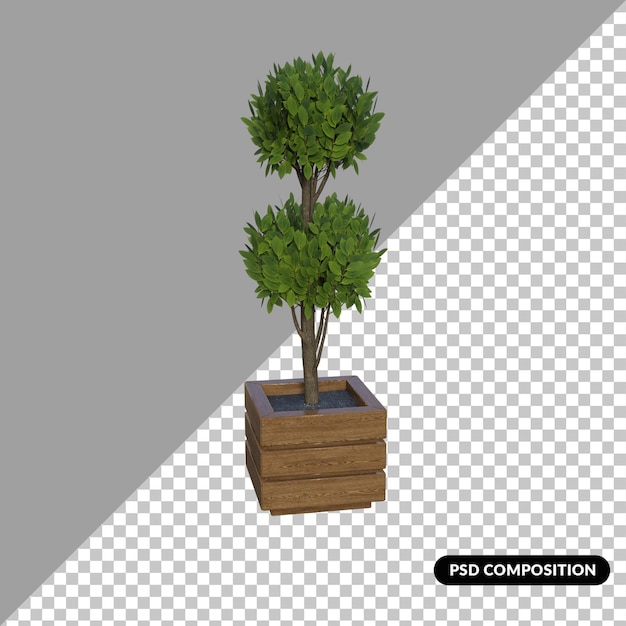 Plante Dans Un Pot En Bois Rendu 3d Isolé