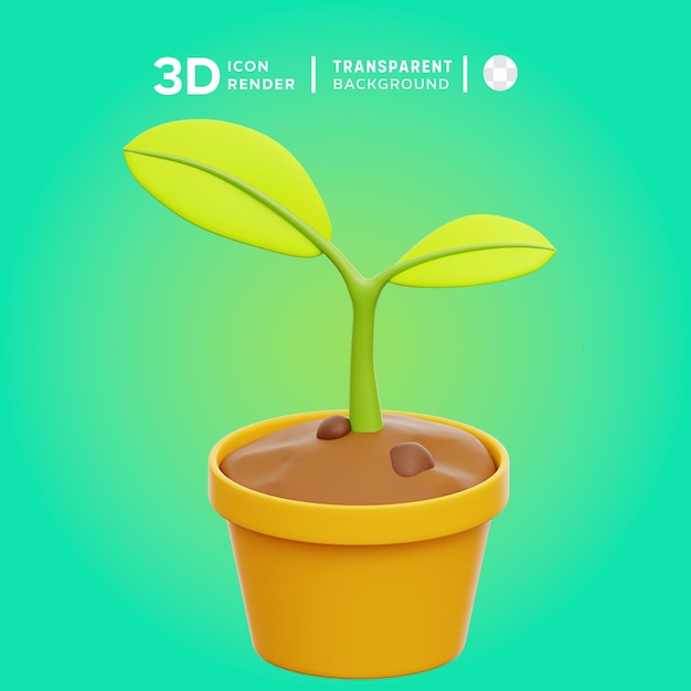 Plante Dans Le Pot Illustration 3d Rendu Icône 3d Coloré Isolé