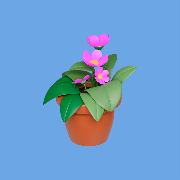 PSD une plante en pot avec des fleurs roses et violettes