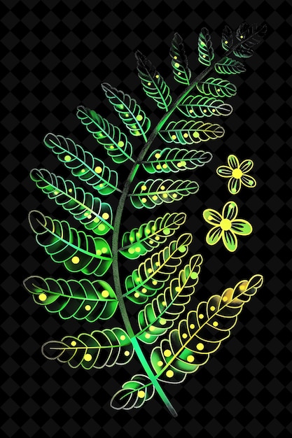 PSD une plante verte avec des fleurs jaunes sur un fond noir