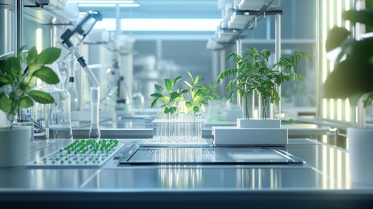 PSD des plantes qui poussent dans un laboratoire moderne