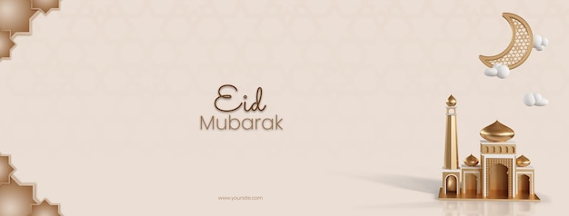 PSD plantilla 3d de banner de promoción de eid mubarak