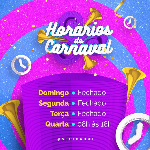 PSD plantilla 3d horarios de carnaval en brasil