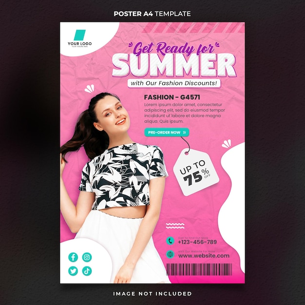 PSD plantilla a4 de banner o póster de venta especial de verano de moda