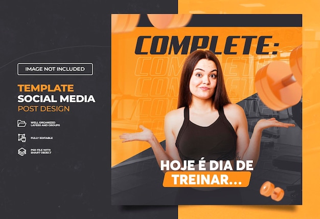 PSD plantilla de alimentación de banner de redes sociales de fitness de gimnasio psd portugués brasileño