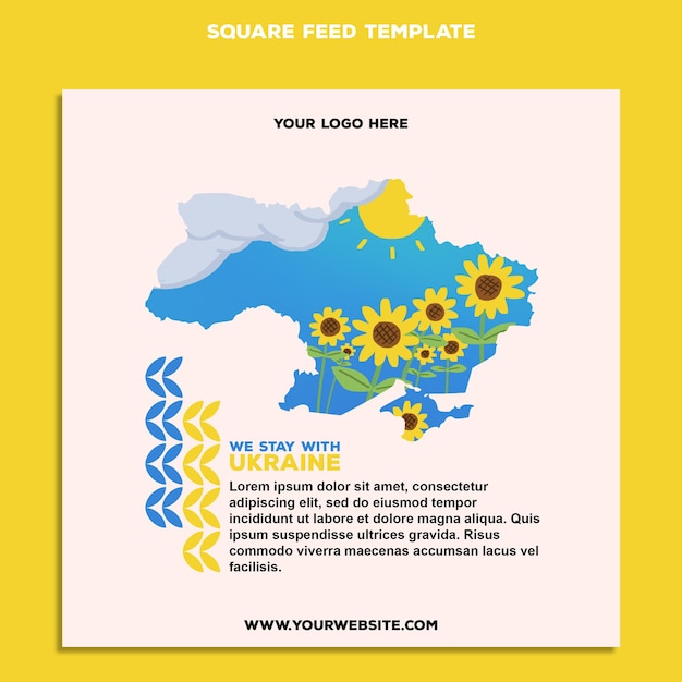 PSD plantilla de alimentación cuadrada de ucrania con ilustración de girasol