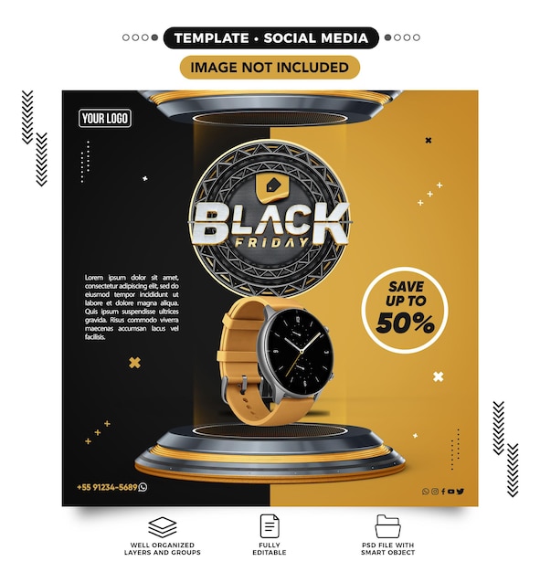 Plantilla de alimentación de redes sociales para black friday ahorre hasta 50