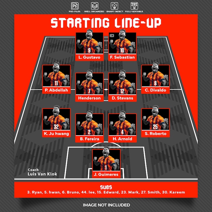 PSD plantilla de la alineación inicial del partido de fútbol