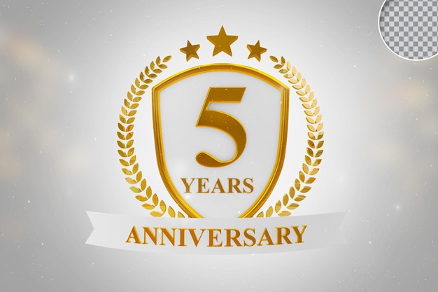 Plantilla de aniversario de 5 años Representación 3d de oro aislada