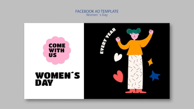 PSD plantilla de anuncio de facebook del día de la mujer de diseño plano