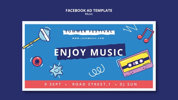 Plantilla de anuncio de facebook de música de diseño plano