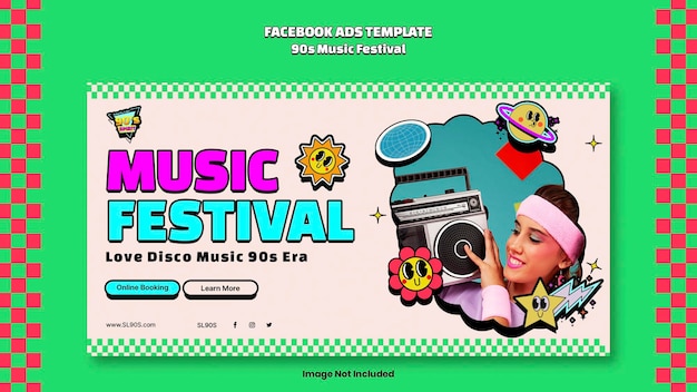 PSD plantilla de anuncios de facebook festival de música retro 2023