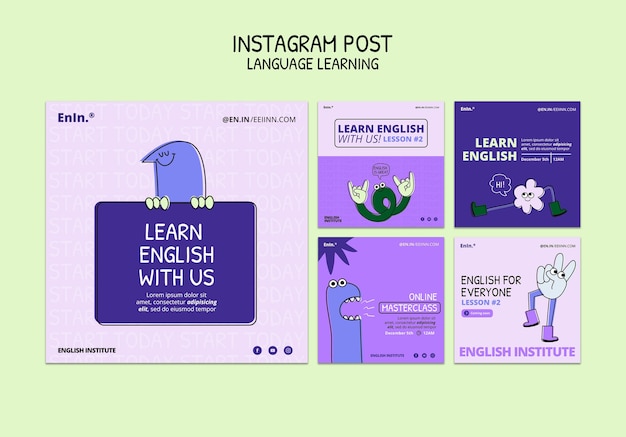 Plantilla de aprendizaje de idiomas de diseño plano