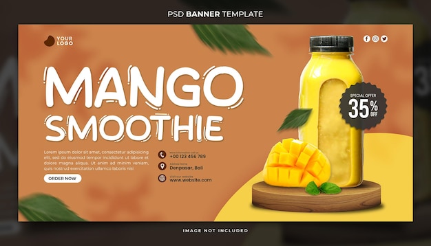 Plantilla de la bandera de los batidos de mango del menú especial