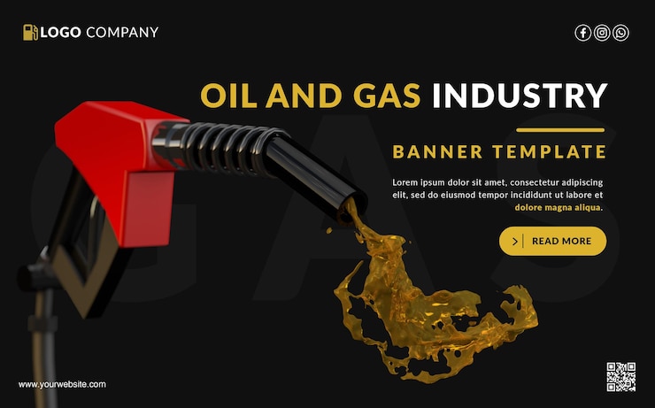 PSD plantilla de bandera de la industria del petróleo y el gas con bomba de combustible