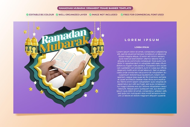 Plantilla de bandera de marco de ornamento de ramadhan mubarak