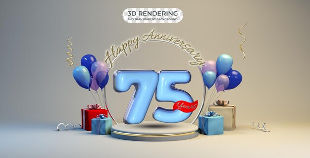 PSD plantilla de banner de celebración de 75 años de aniversario