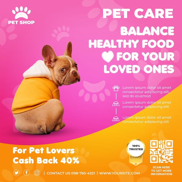 PSD plantilla de banner con comida para perros