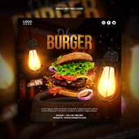 PSD plantilla de banner cuadrado de promoción de redes sociales de hamburguesa deliciosa
