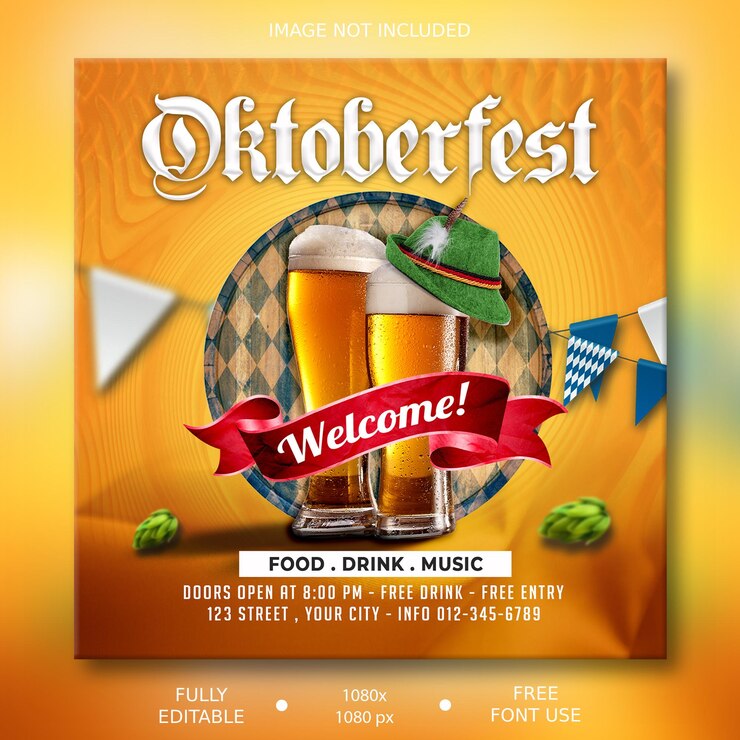 plantilla de banner cuadrado de promoción de redes sociales de oktoberfest psd