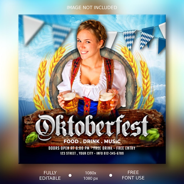 PSD plantilla de banner cuadrado de promoción de redes sociales de oktoberfest psd