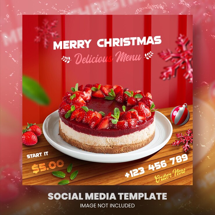PSD plantilla de banner cuadrado de publicación de redes sociales de menú de paquete de navidad