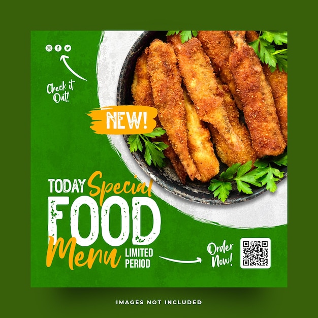 plantilla de banner cuadrado de redes sociales de menú de comida de restaurante psd