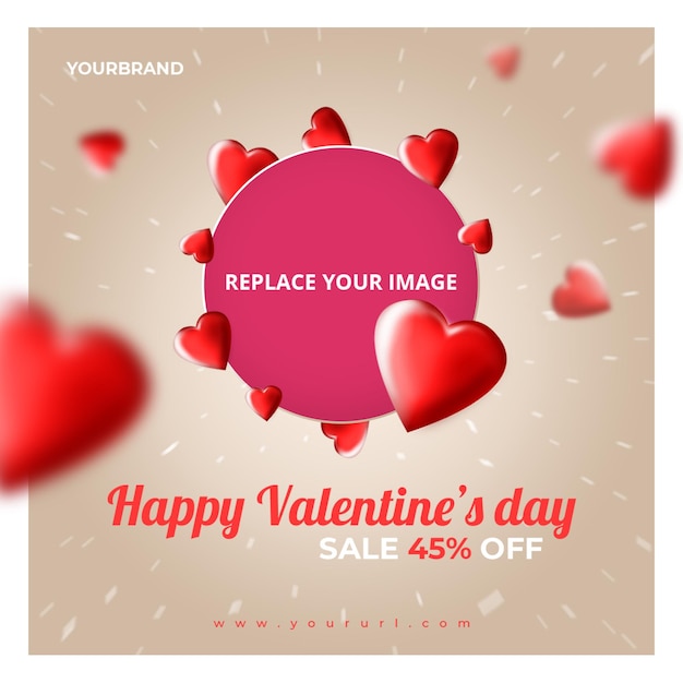 Plantilla de banner cuadrado de vacaciones del día de San Valentín Promoción de redes sociales Banner de promoción de Instagram