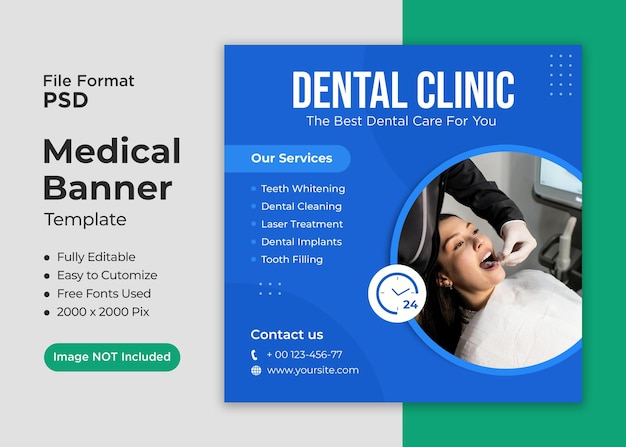 PSD plantilla de banner de cuidado dental de grado profesional para el diseño de publicaciones en redes sociales