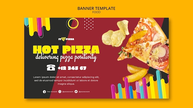 Plantilla de banner de deliciosa pizza caliente