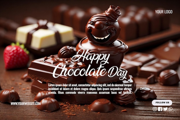 PSD plantilla de banner del día feliz del chocolate que celebra el festival