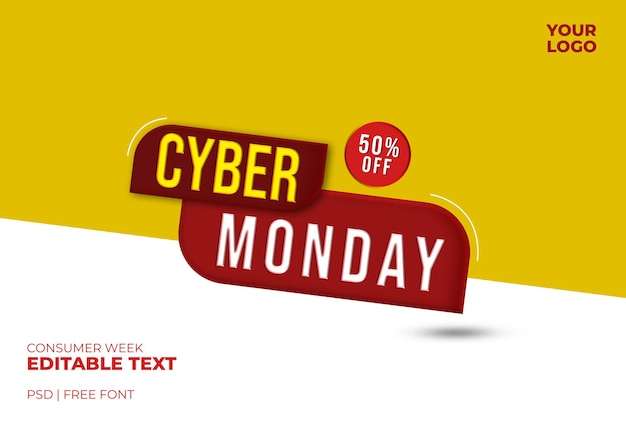 PSD plantilla de banner de diseño de estilo de texto editable psd de etiqueta de venta de cyber monday