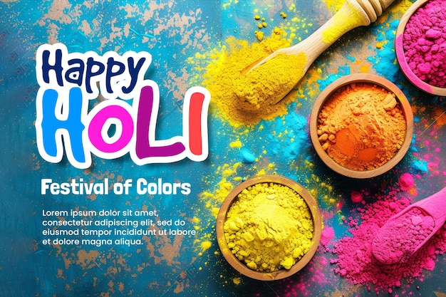 PSD plantilla de banner de feliz holi con fondo colorido