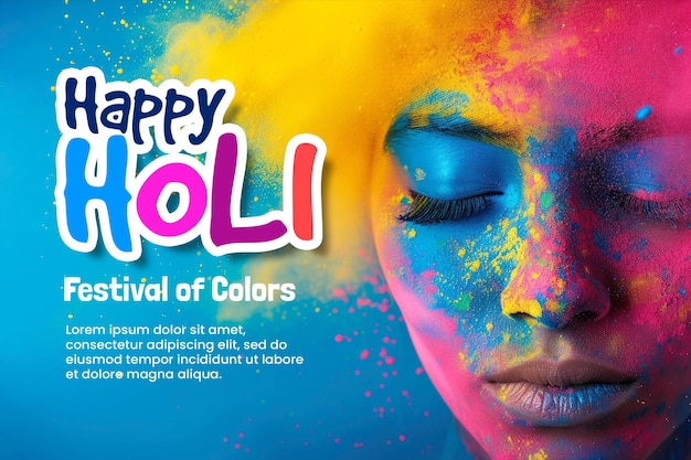 PSD plantilla de banner de feliz holi con fondo colorido