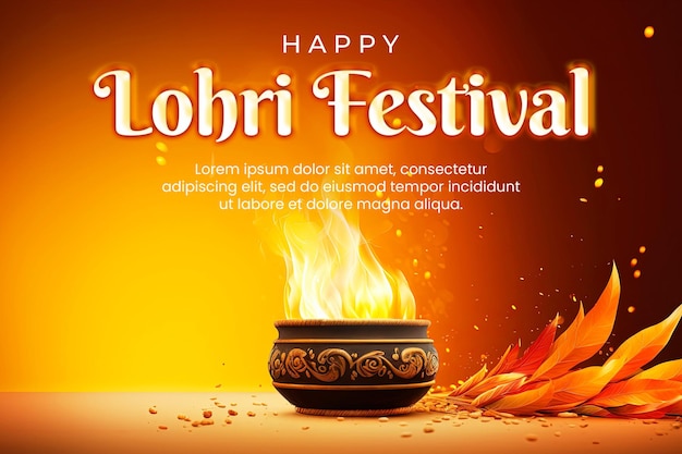 PSD plantilla de banner del festival feliz de lohri con fondo de lohri