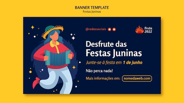 Plantilla de banner de festividades juninas de diseño plano