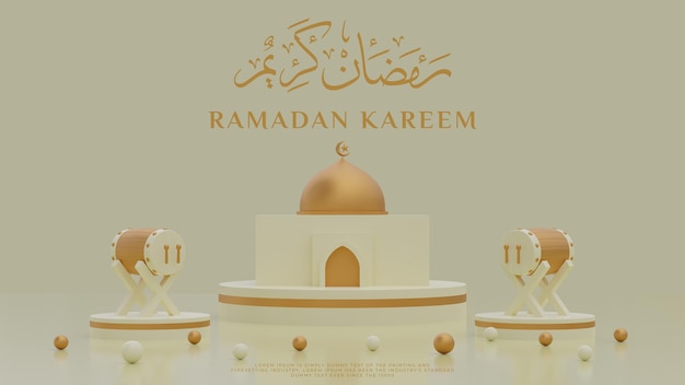 Plantilla de banner de fondo de ramadán kareem mubarak islámico con mezquita de renderizado 3d