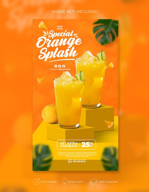PSD plantilla de banner de historia de instagram de promoción de menú de bebidas