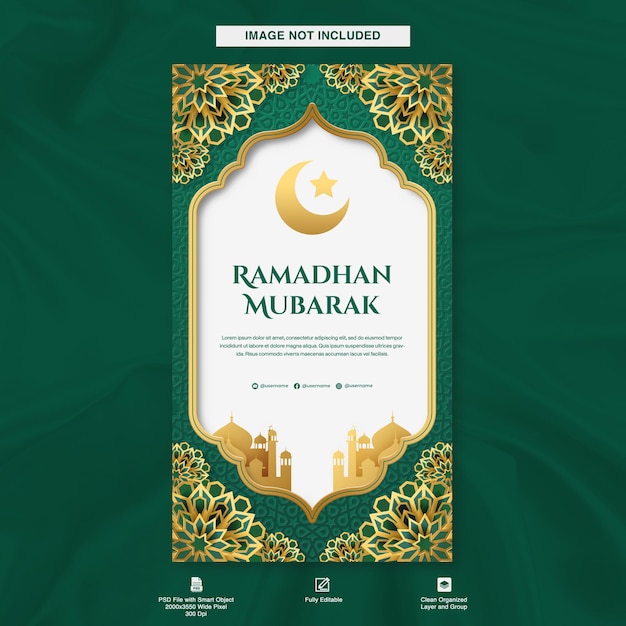 plantilla de banner de historia de Instagram de Ramadán Mubarak con mandala islámica y decoración de mezquita