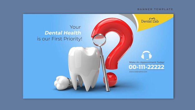 Plantilla de banner horizontal de concepto de cirugía de implantes dentales.