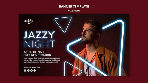 PSD plantilla de banner horizontal para evento nocturno de jazz de neón