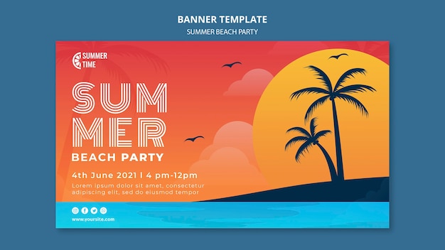 PSD plantilla de banner horizontal para fiesta en la playa de verano
