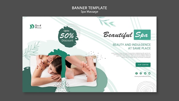 PSD plantilla de banner horizontal para masaje de spa con mujer