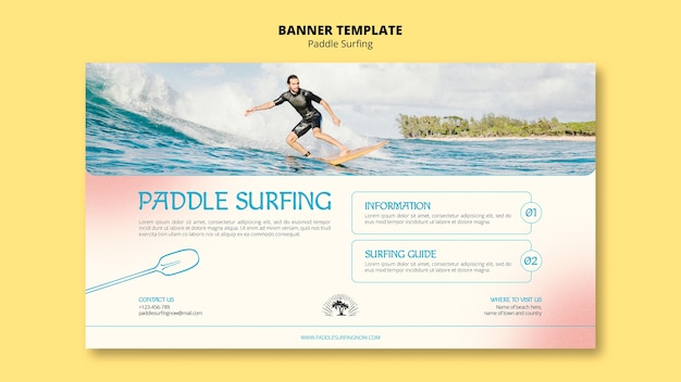 Plantilla de banner horizontal de paddle surf