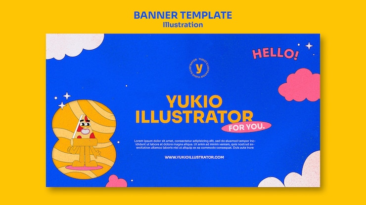 PSD plantilla de banner de ilustrador de colores dulces