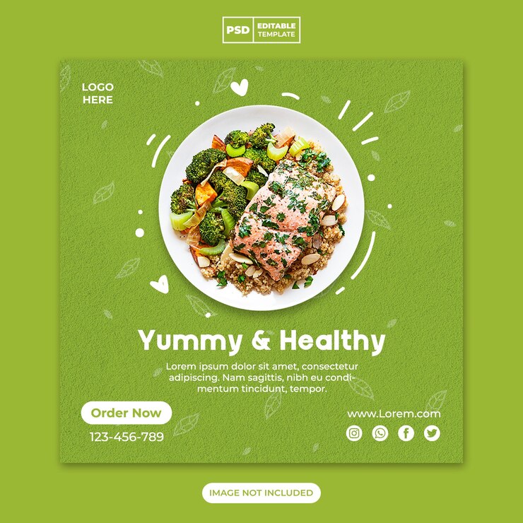 PSD plantilla de banner de instagram de promoción de redes sociales de menú de comida saludable