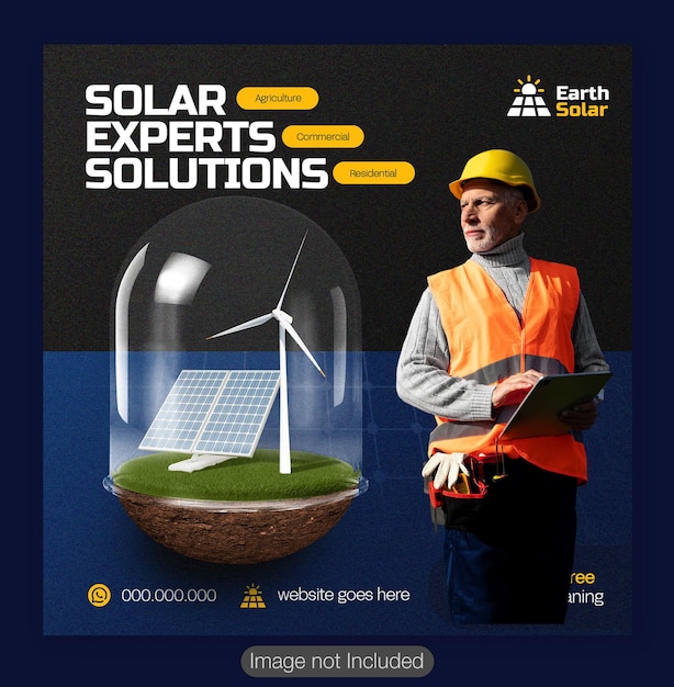 PSD plantilla de banner de medios sociales cuadrado de energía solar renovable y sostenible